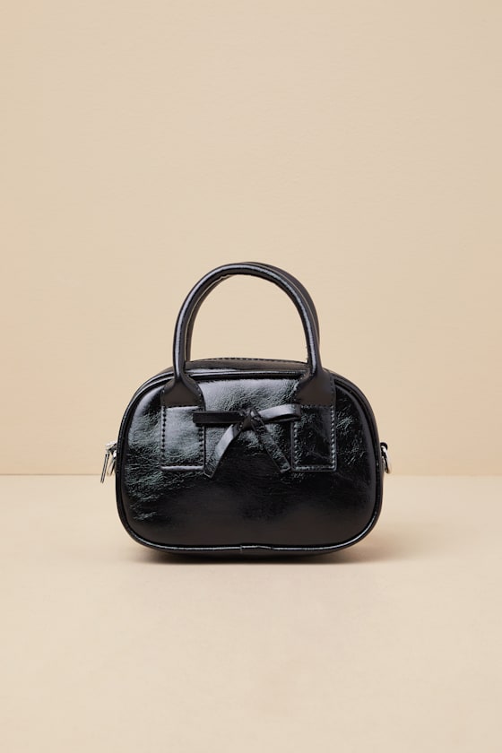 Shop Lulus Laleh Black Vegan Leather Bow Crossbody Bag