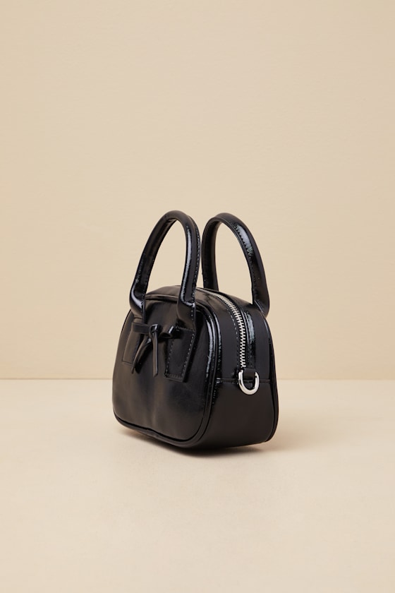 Shop Lulus Laleh Black Vegan Leather Bow Crossbody Bag