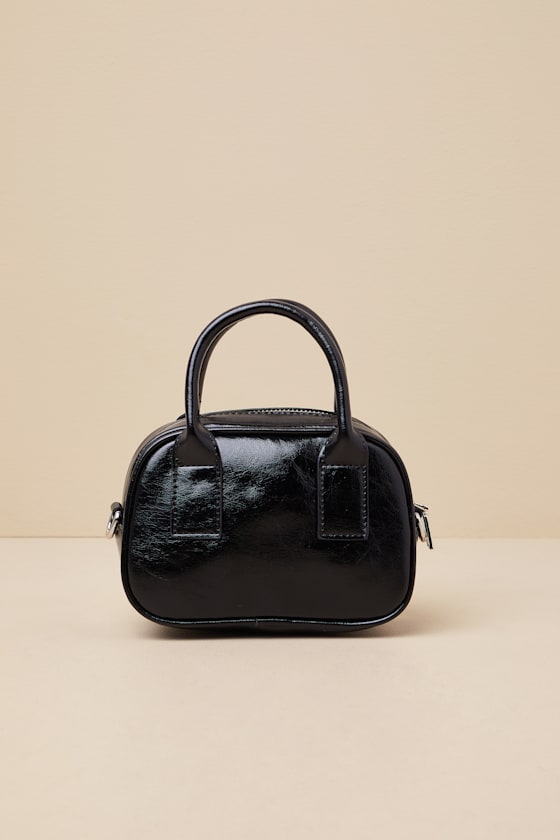 Shop Lulus Laleh Black Vegan Leather Bow Crossbody Bag