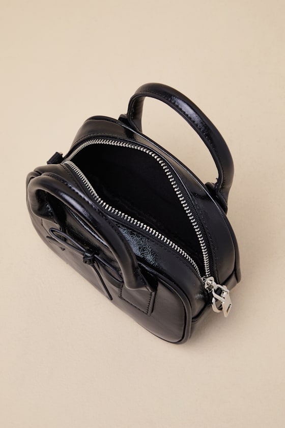 Shop Lulus Laleh Black Vegan Leather Bow Crossbody Bag