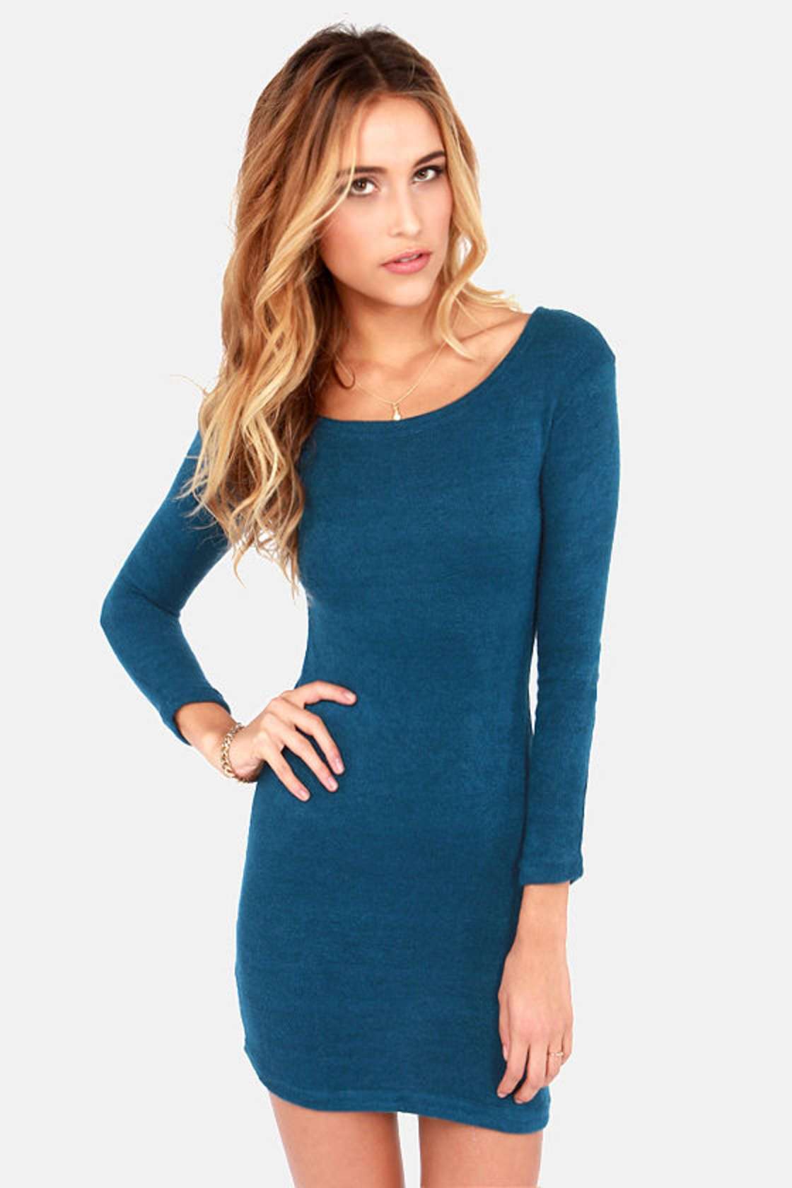 Cute Blue Dress Sweater Dress Long Sleeve Dress 35.00 Lulus