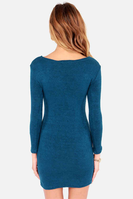 Cute Blue Dress Sweater Dress Long Sleeve Dress 35.00