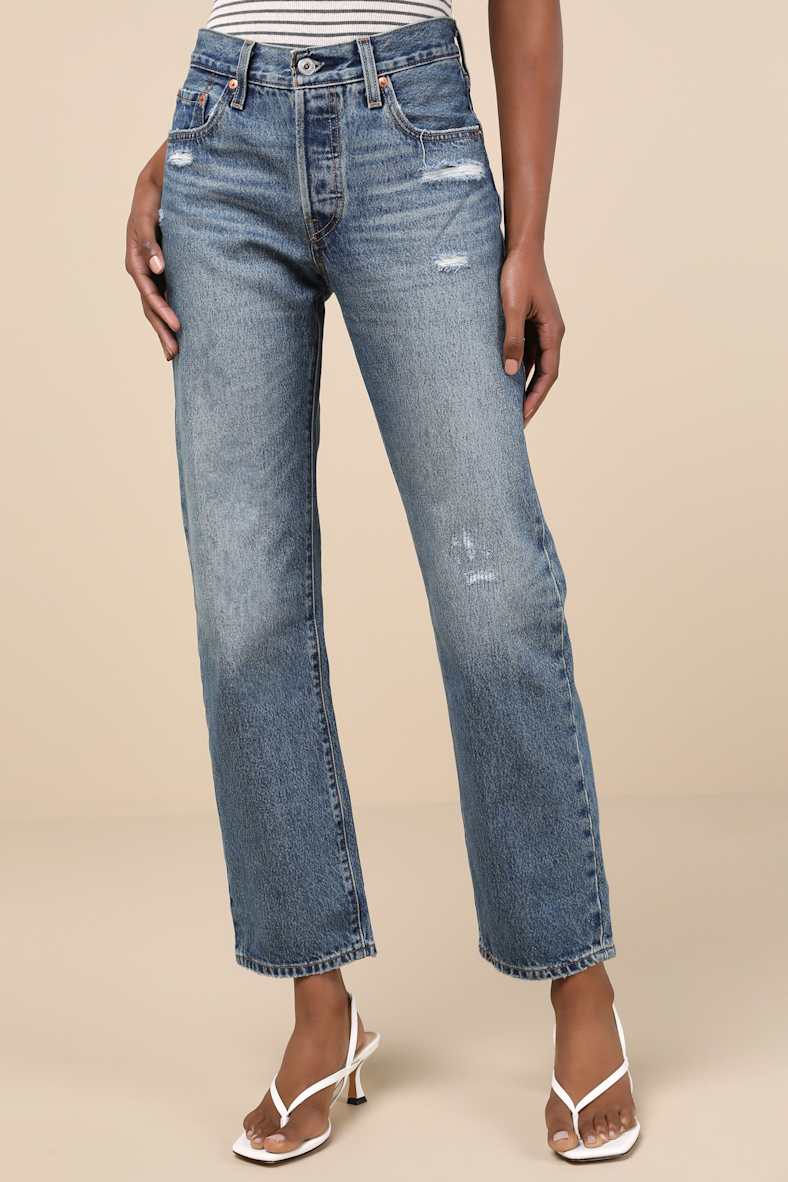 501 '90s Medium Wash Distressed Mid-Rise Straight Leg Jeans