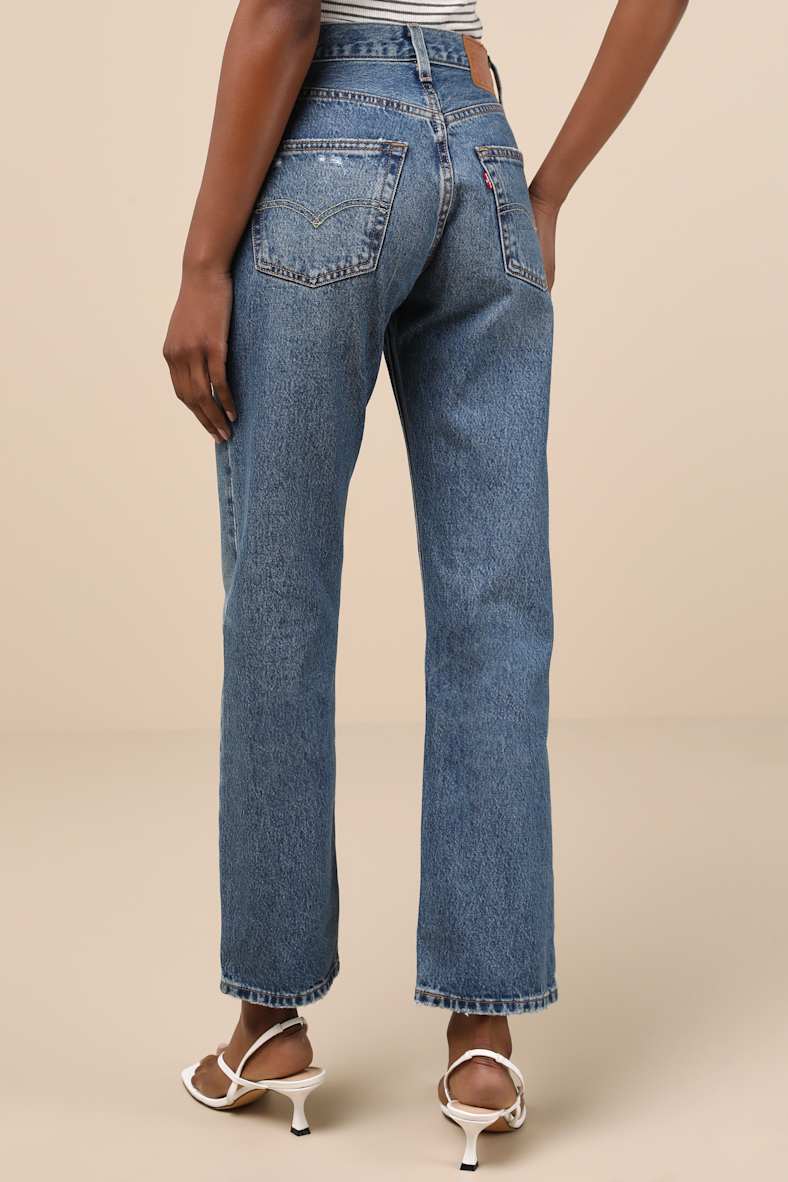 501 '90s Medium Wash Distressed Mid-Rise Straight Leg Jeans