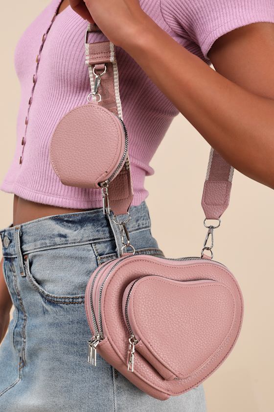 Dusty Pink Crossbody Bag - Heart-Shaped Bag - Pink Heart Bag Dusty Pink Crossbody Bag - Heart-Shaped Bag - Pink Heart Bag