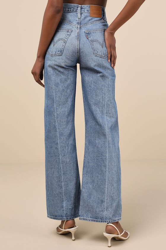 Levi's Ribcage Medium Wash Wide-leg High-rise Denim Jeans In Blue