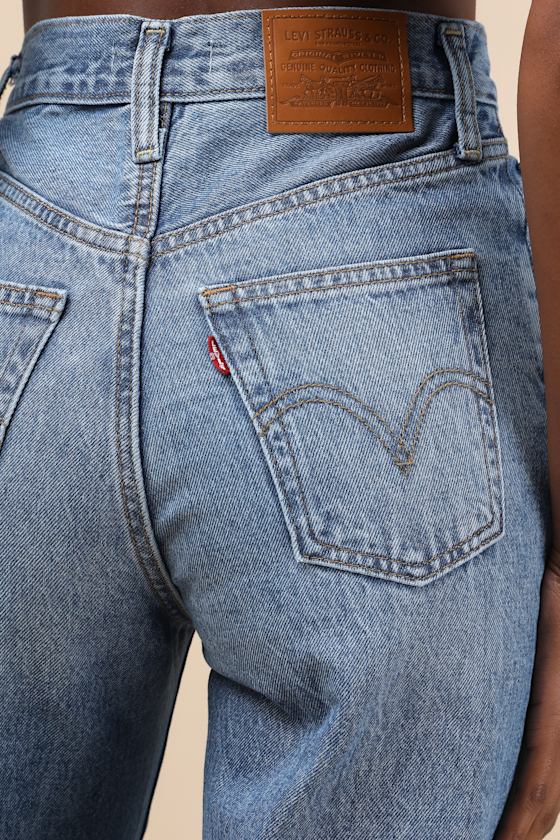 Levi's Ribcage Medium Wash Wide-leg High-rise Denim Jeans In Blue