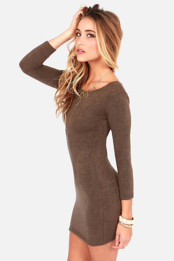Cute Brown Dress - Sweater Dress - Long Sleeve Dress - $35.00