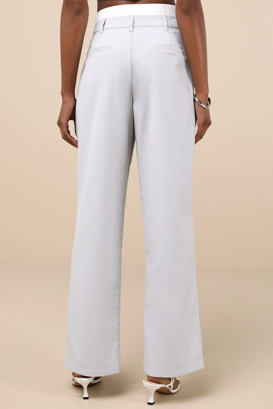 Lulus Confident Personality Light Grey Double-waisted High-rise Pants In Light Grey