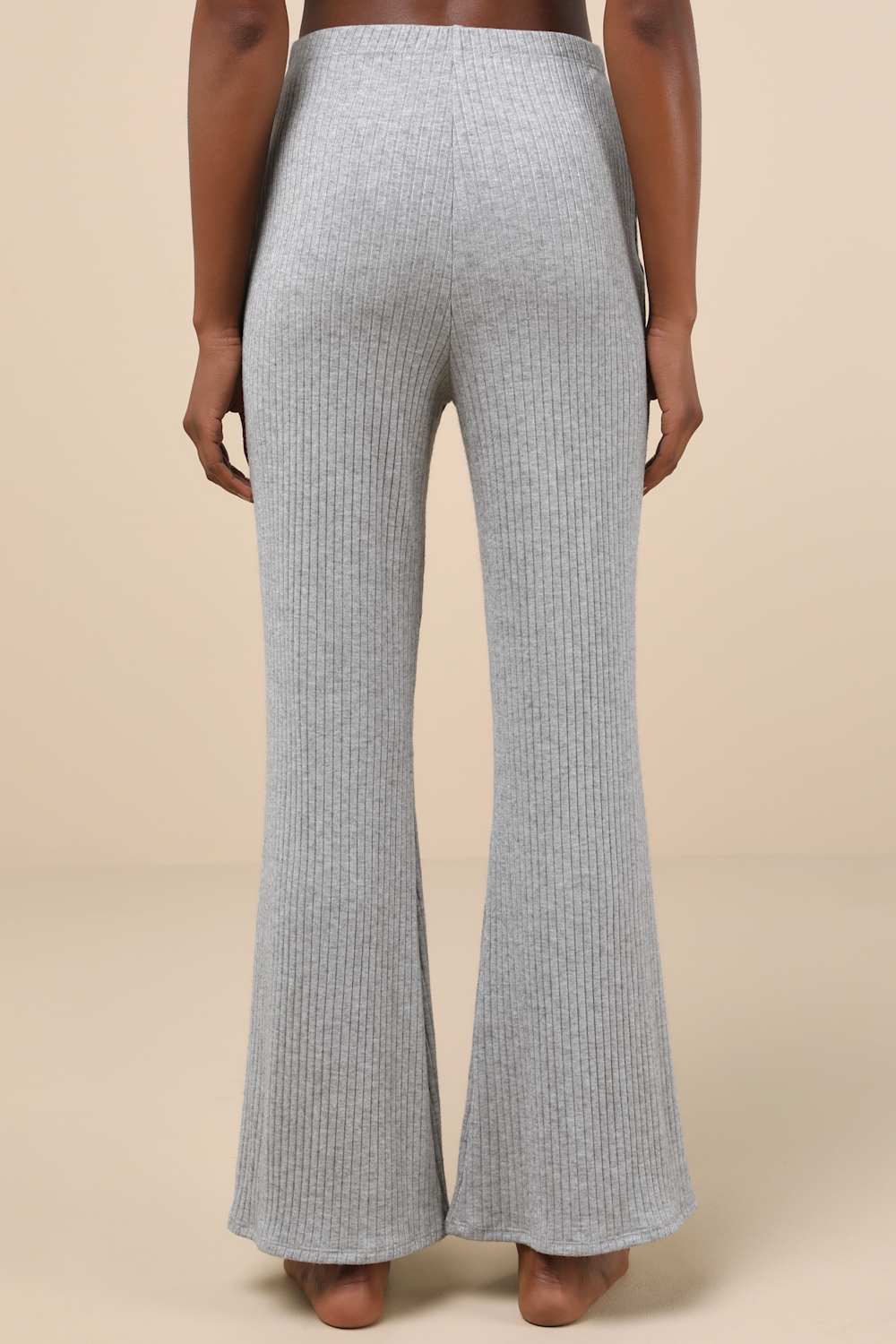 Raney Heather Grey Ribbed Knit Flare Lounge Pants