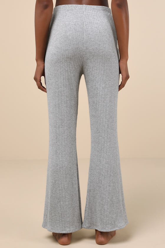 Raney Heather Grey Ribbed Knit Flare Lounge Pants