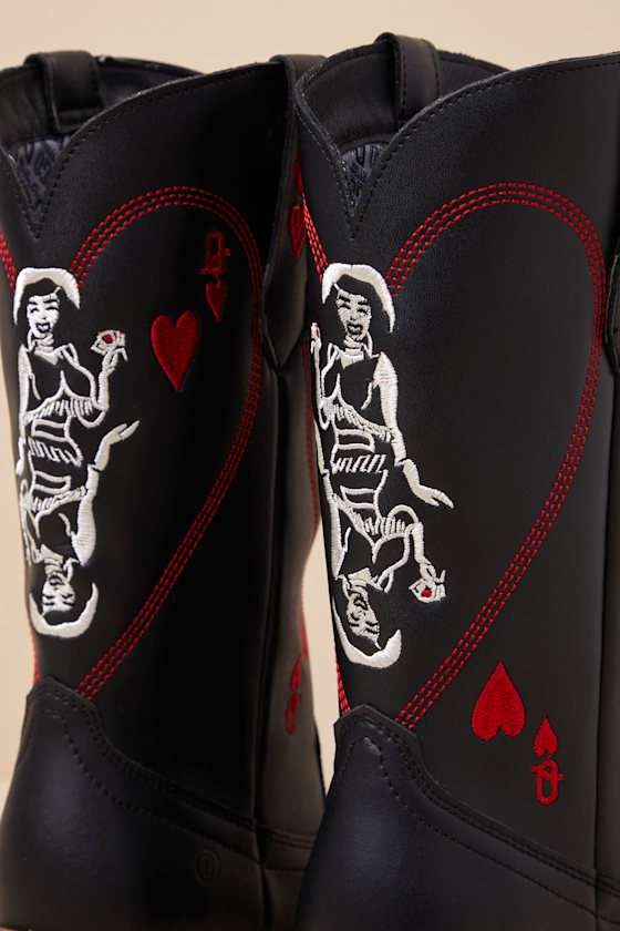 Dingo Queen A Hearts Black Leather Knee-high Western Boots In Black