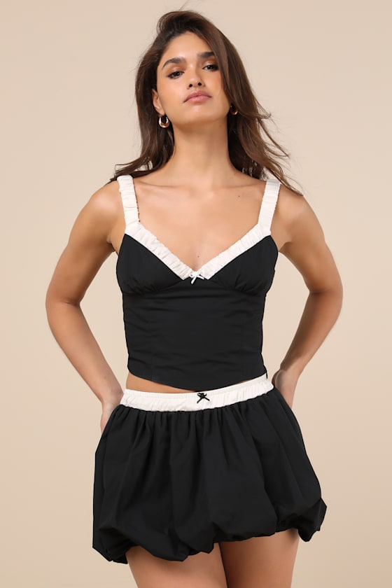 NIA SMITH BLACK BUBBLE-HEM MINI SKIRT 