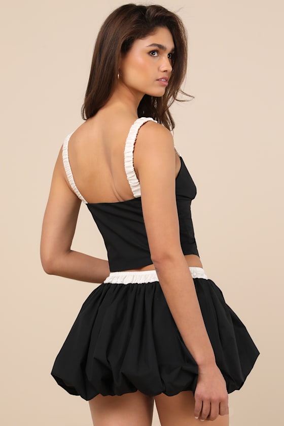 NIA SMITH BLACK BUBBLE-HEM MINI SKIRT 