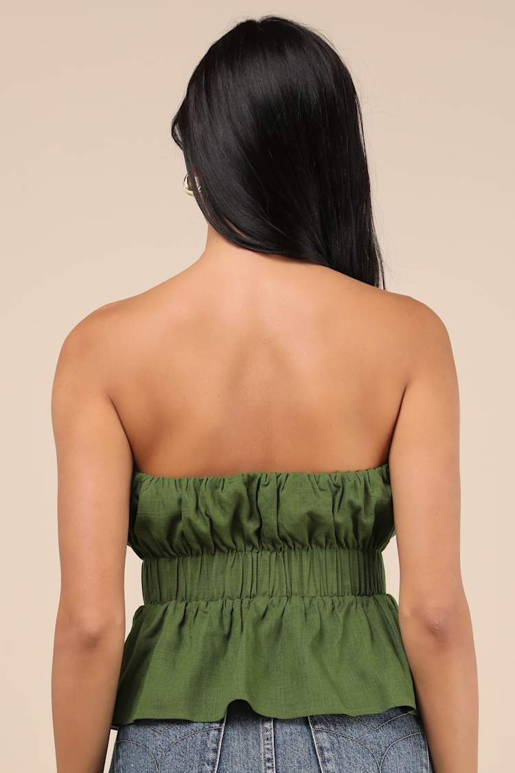 Georgie Olive Green Strapless Peplum Top