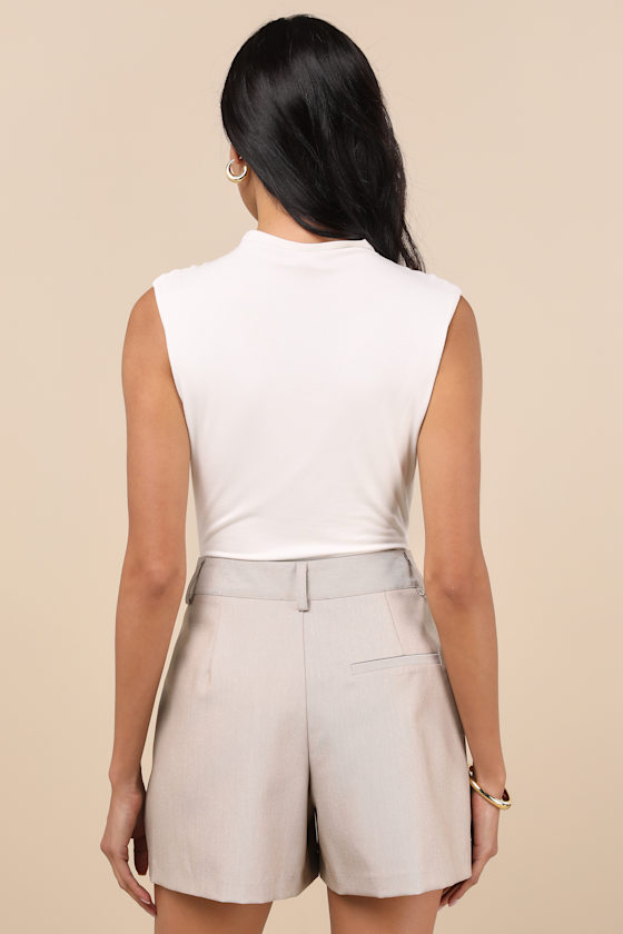 Lulus Refined Impression Beige High-waisted Shorts In Beige