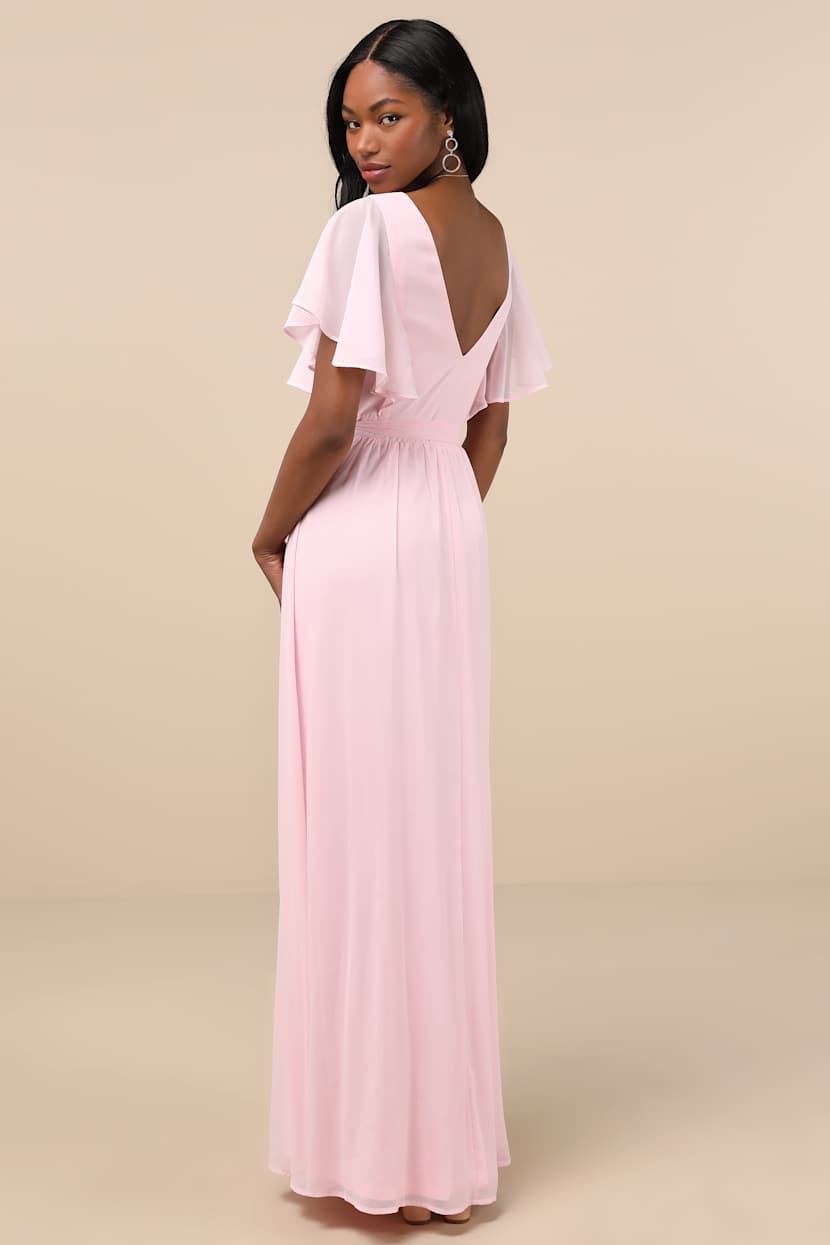 Convincing Grace Light Blush Flutter Sleeve Wrap Maxi Dress