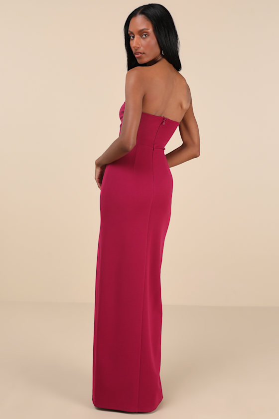 Lulus Sensational Beauty Dark Magenta Strapless Maxi Dress In Magenta