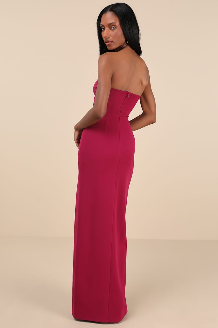 Sensational Beauty Dark Magenta Strapless Maxi Dress