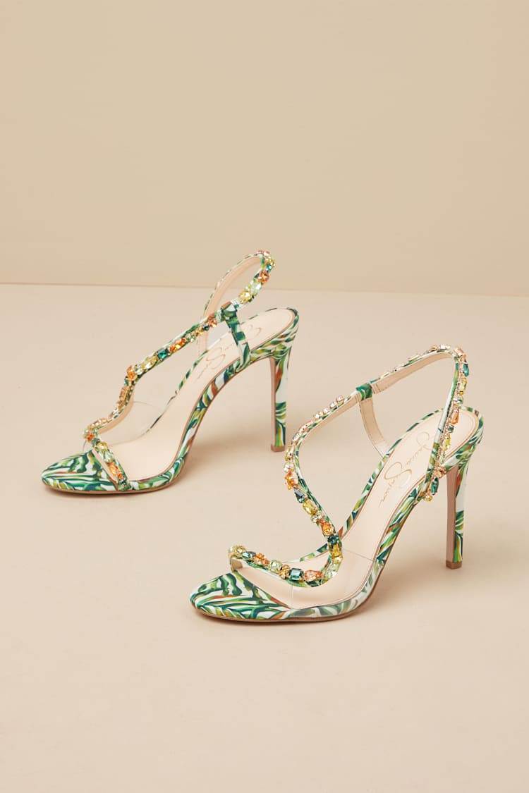 Jaycin Green Multi Rhinestone High Heel Sandals