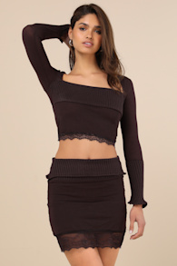 Peaker Brown Lace Bodycon Mini Skirt 2