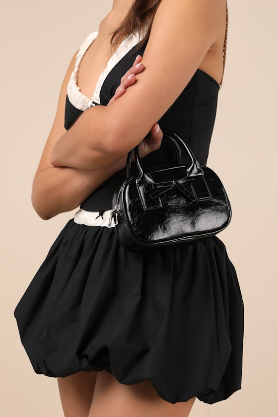 Laleh Black Vegan Leather Bow Crossbody Bag 7