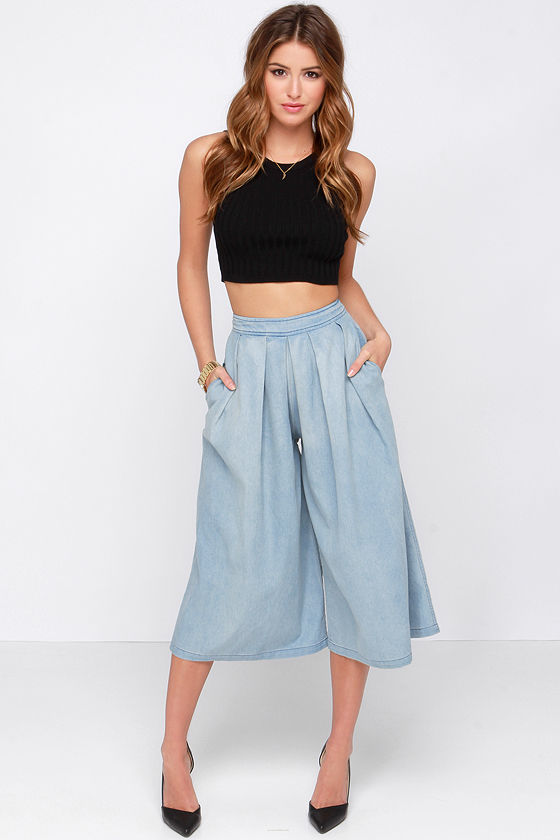 Chic Blue Culottes Chambray Culottes Chambray Shorts 48.00