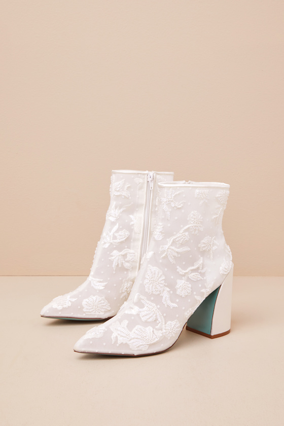 Shop Betsey Johnson Sb-merri Ivory Beaded Embroidered Ankle Boots