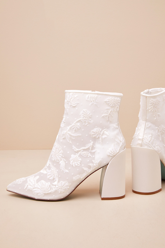 Shop Betsey Johnson Sb-merri Ivory Beaded Embroidered Ankle Boots