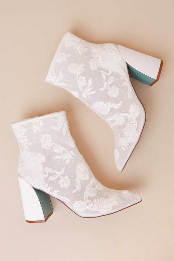 Shop Betsey Johnson Sb-merri Ivory Beaded Embroidered Ankle Boots