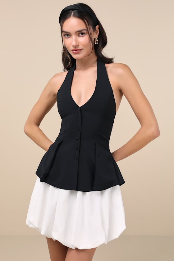Extro & Vert Lottie Black And White Halter Vest Mini Dress In Black And White