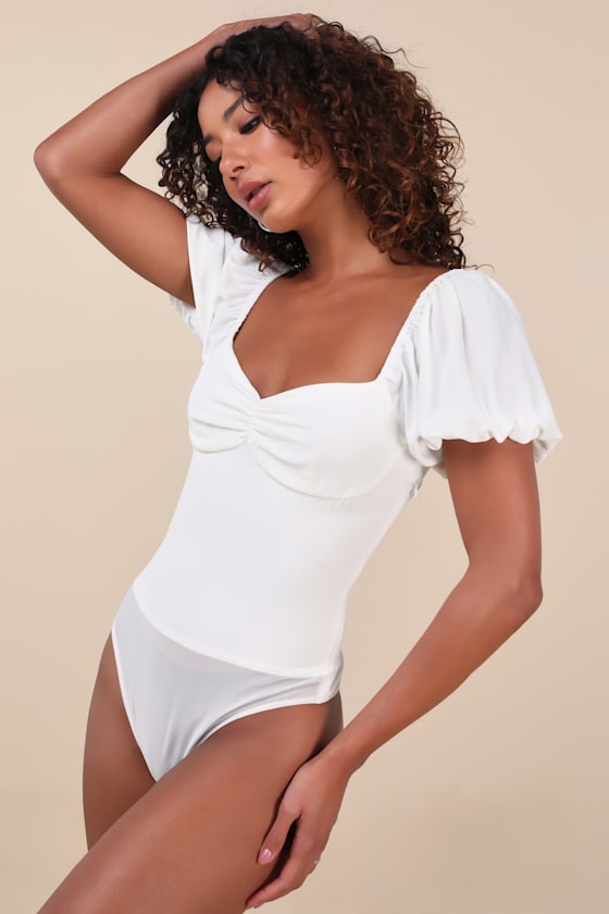 Shop Lulus Favorite Impression White Puff Sleeve Bodysuit