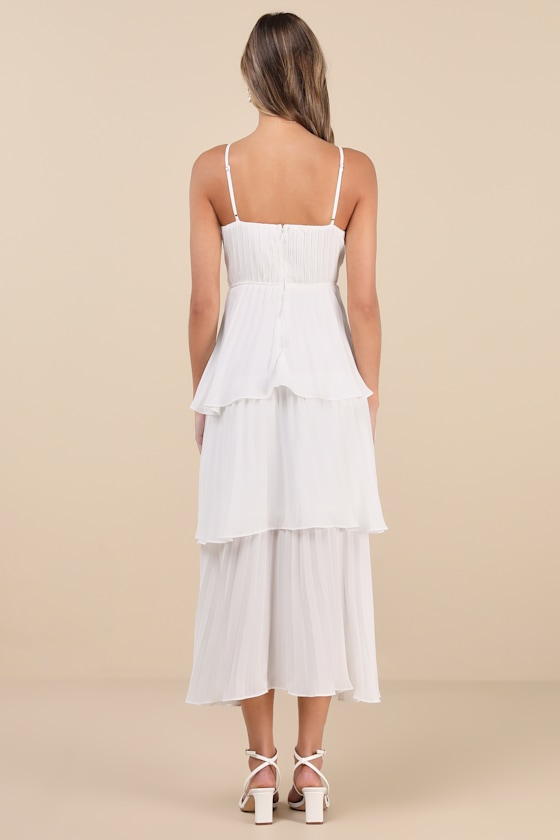 White Midi Dress - Tiered Pleated Midi Dress - Bustier Midi Dress - Image 3