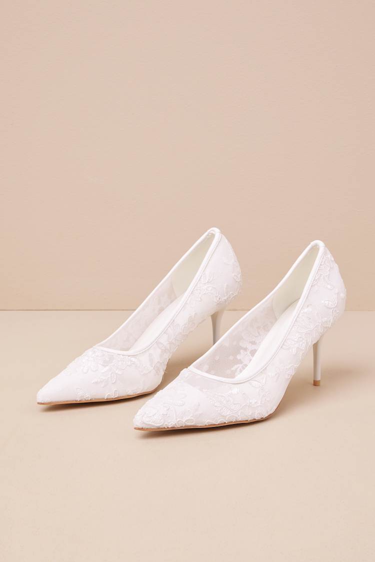 Millie Rose White Mesh Pointed-Toe Pumps