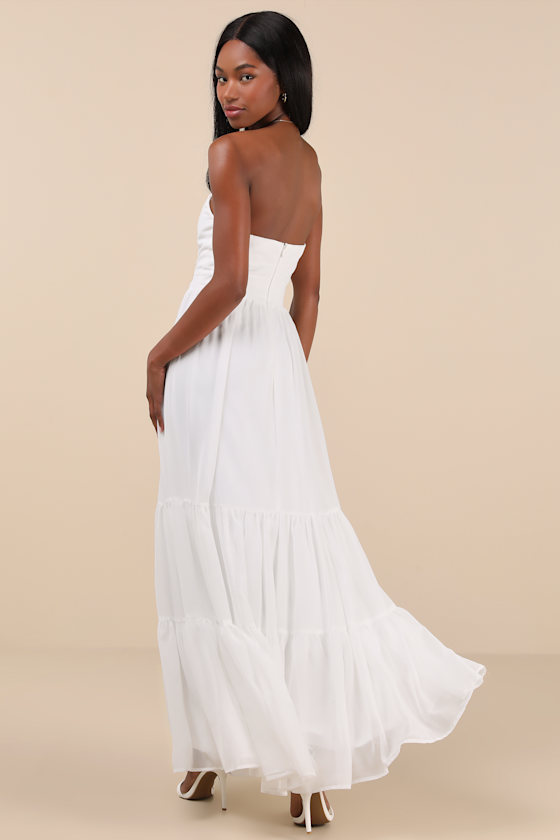 White Gown - Strapless Corset Dress - White Tiered Maxi Dress - Image 2