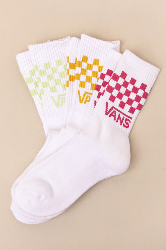 VANS CLASSIC CHECKERBOARD WHITE MULTI THREE-PACK CREW SOCK SET