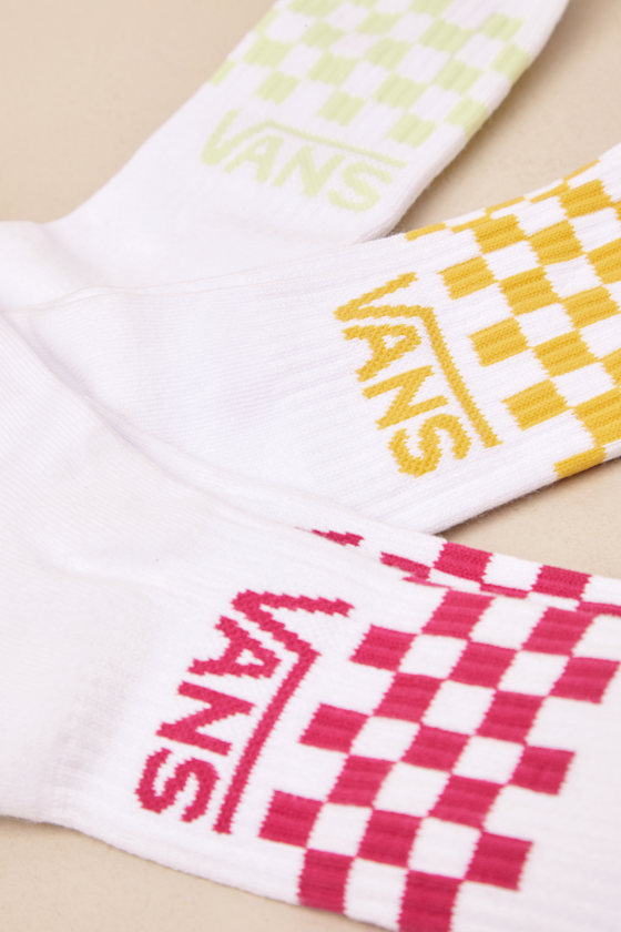 VANS CLASSIC CHECKERBOARD WHITE MULTI THREE-PACK CREW SOCK SET