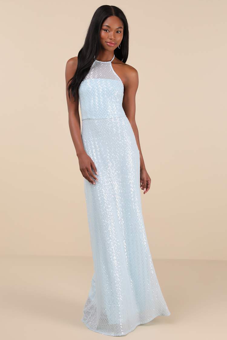 Light Blue Maxi Dress - Sequin Maxi Dress - Halter Maxi Dress - Lulus