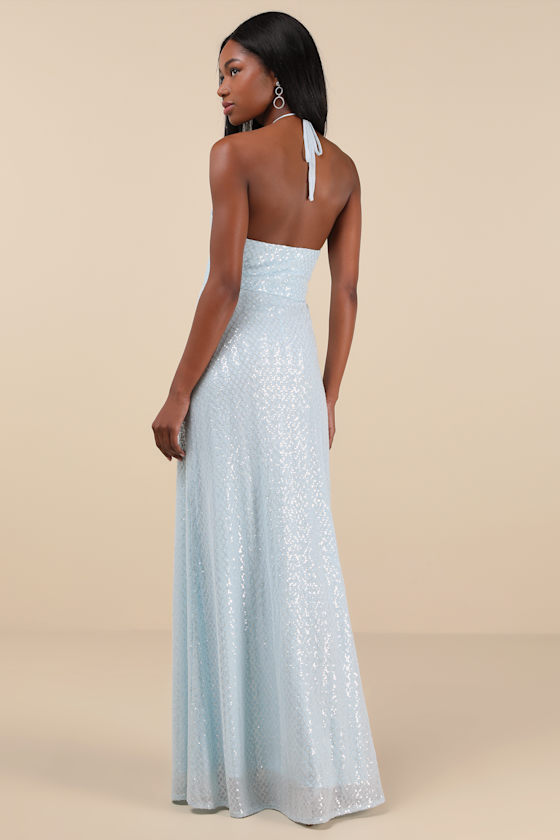Lulus Kalina Light Blue Sequin Halter Maxi Dress In Light Blue