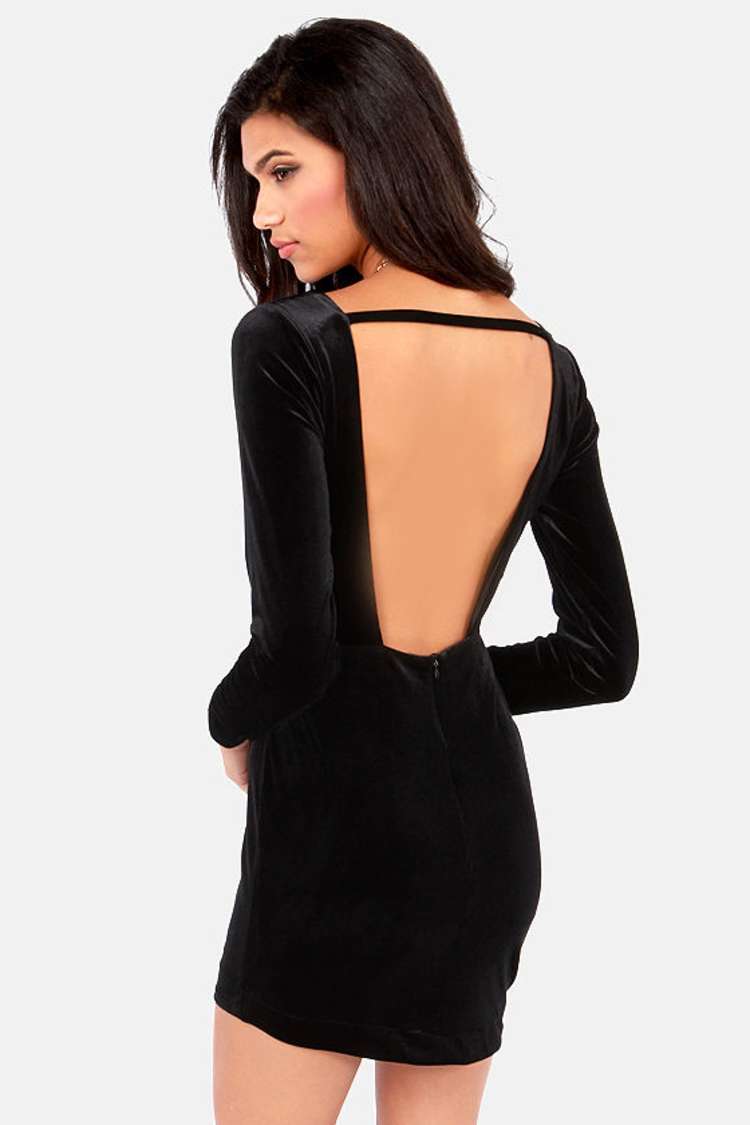 backless black velvet dress Christina Lace-Up Back Velvet Dress main image 1