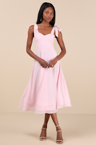 Sophisticated Charisma Light Pink Tie-Strap A-Line Midi Dress