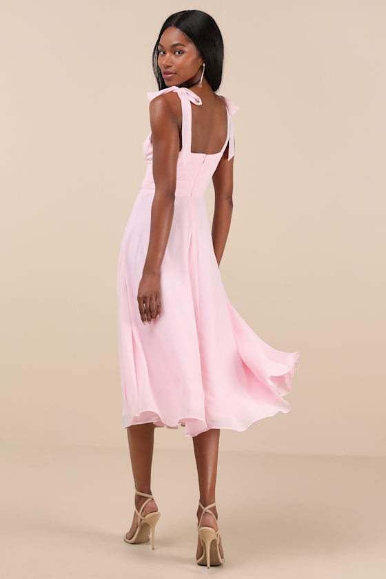 Lulus Sophisticated Charisma Light Pink Tie-strap A-line Midi Dress In Light Pink