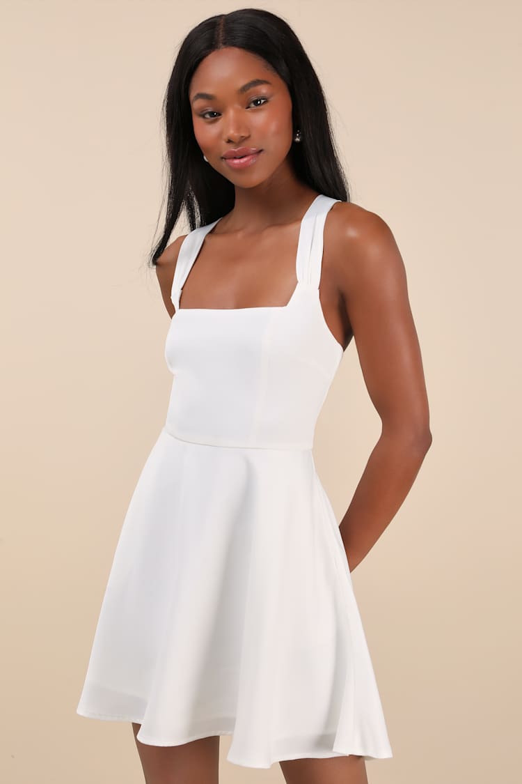 Admirably Chic White Satin Lace-Up Mini Dress With Pockets