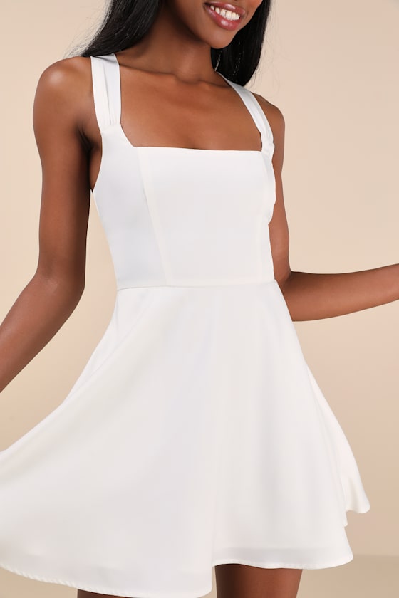 Lulus Admirably Chic White Satin Lace-up Mini Dress With Pockets