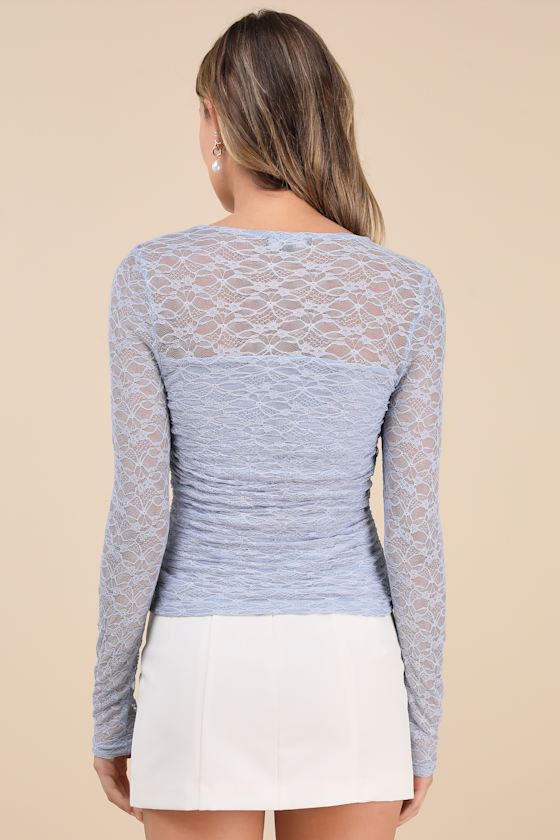 Lulus Dynamic Charm Periwinkle Blue Lace Cutout Long Sleeve Top In Periwinkle Blue