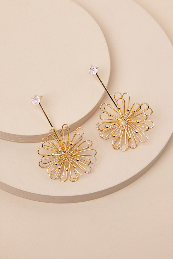 LULUS BYRONY GOLD FLOWER DROP EARRINGS