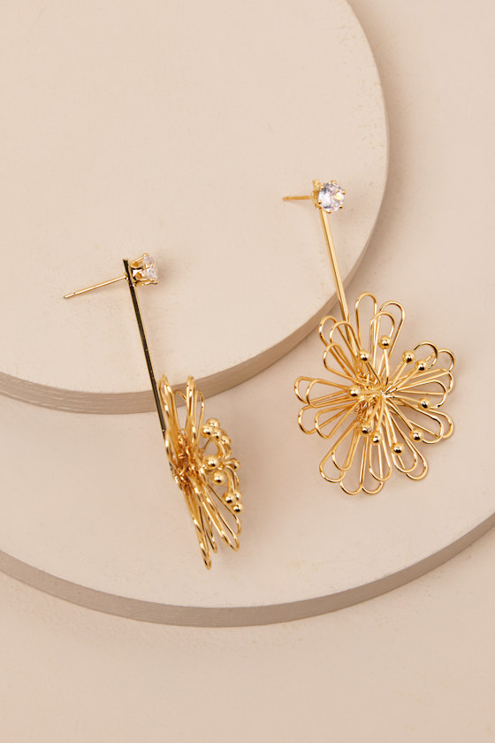 LULUS BYRONY GOLD FLOWER DROP EARRINGS