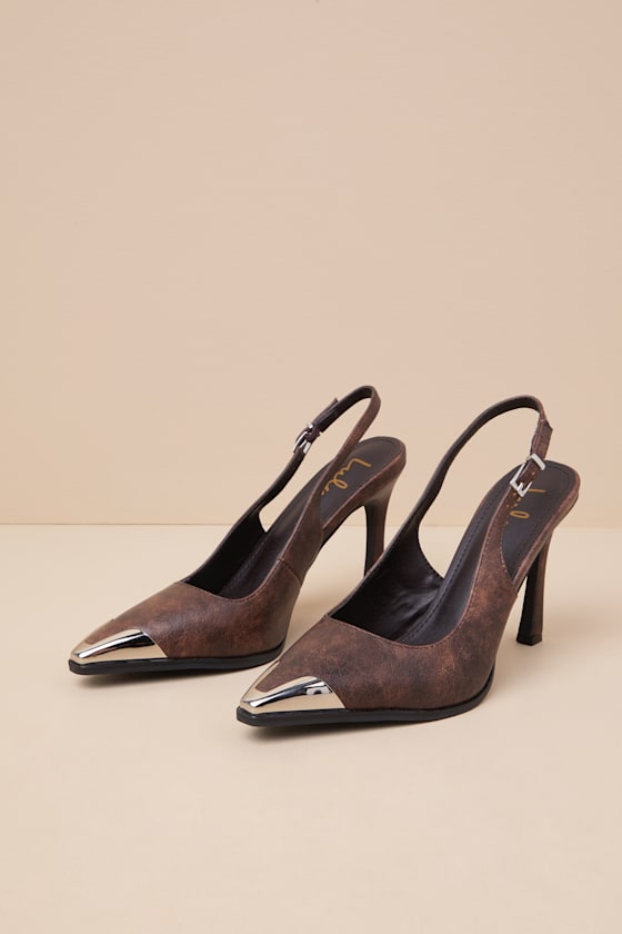 Karenna Brown Pointed-Toe Slingback Pumps 3