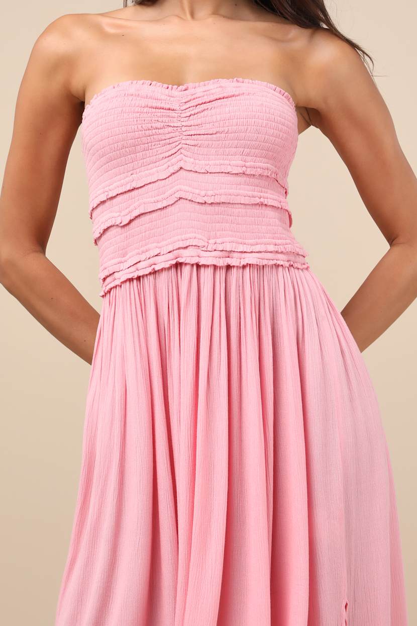 O'Neill Devyn Dress - Pink Midi Dress - Pink Strapless Sundress - Lulus