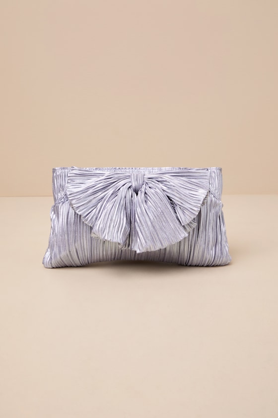 Lulus Odilia Lavender Lurex Pleated Bow Clutch In Purple